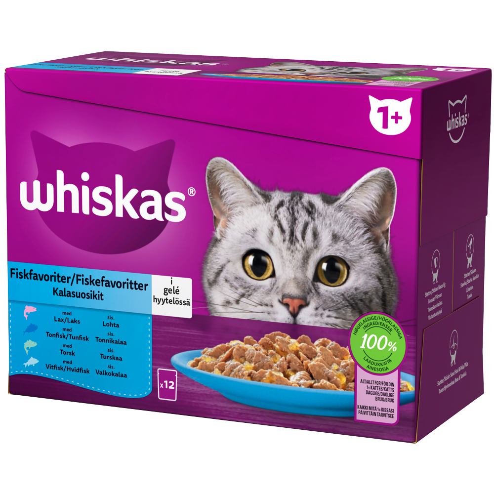 Whiskas Core 1+ Kalasuosikit Hyytelössä 12x85g 