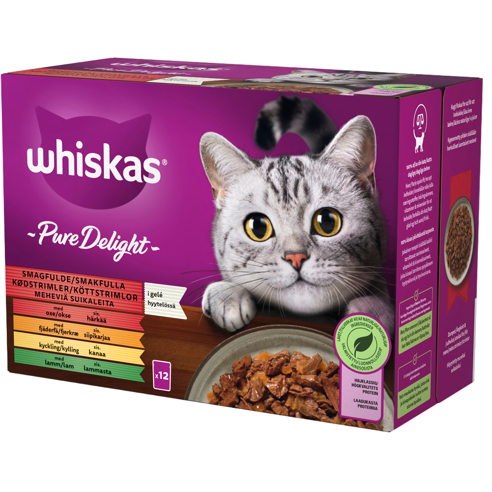 Whiskas Pure Delight Meheviä Suikaleita Hyytelössä  12x85g 