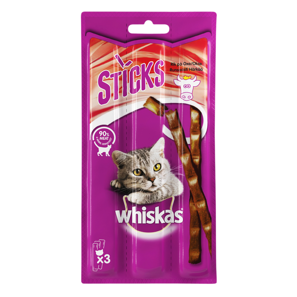 Whiskas Sticks Runsaasti Härkää 28x3*6g 