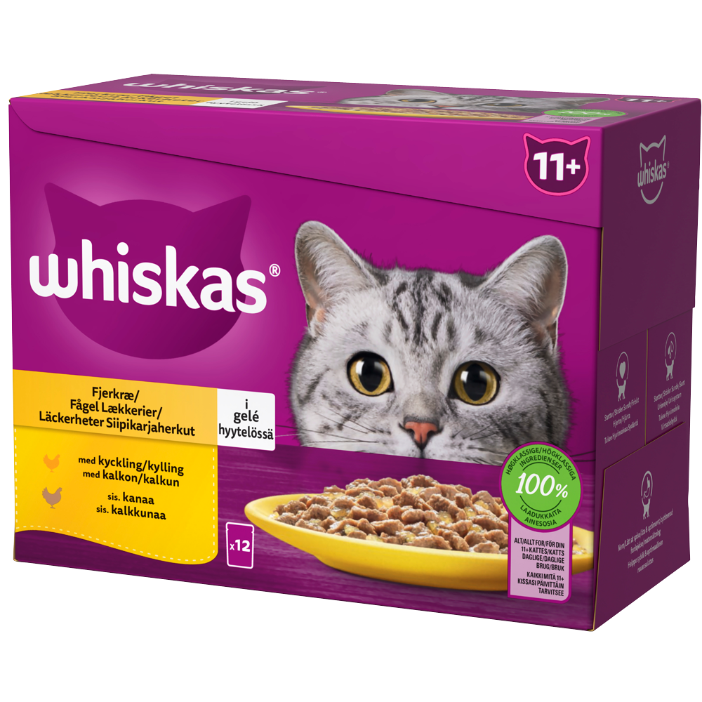 Whiskas® Core 11+ läckerheter siipikarijaherkut hyytelöessä